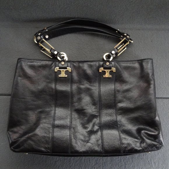 Tory Burch Handbags - Tory Burch Black Leather T Tote Gold Bag Purse